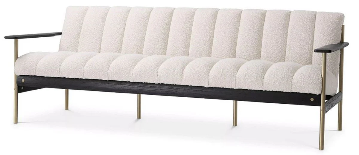 Luxus Wohnzimmer Sofa Creme / Messing / Schwarz 200 x 78 x H. 73 cm - Modernes Wohnzimmer Sofa - Luxus Wohnzimmer & Hotel Möbel - Luxus Qualität