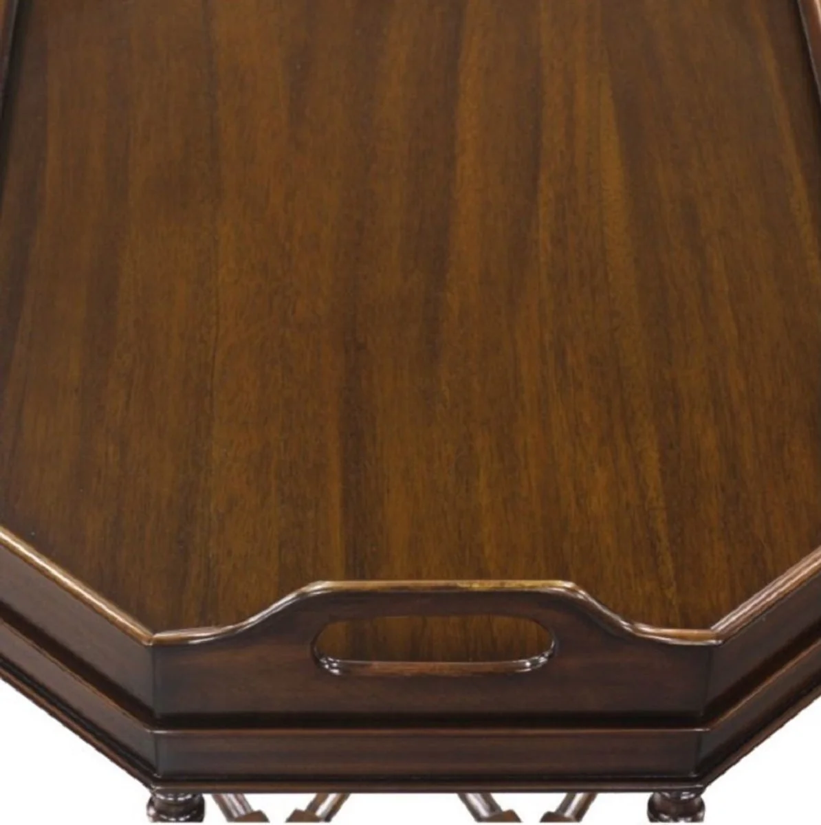 Luxus Couchtisch / Serviertisch Dunkelbraun 66 x 41 x H. 62 cm - Mahagoni Wohnzimmertisch mit abnehmbarem Tablett