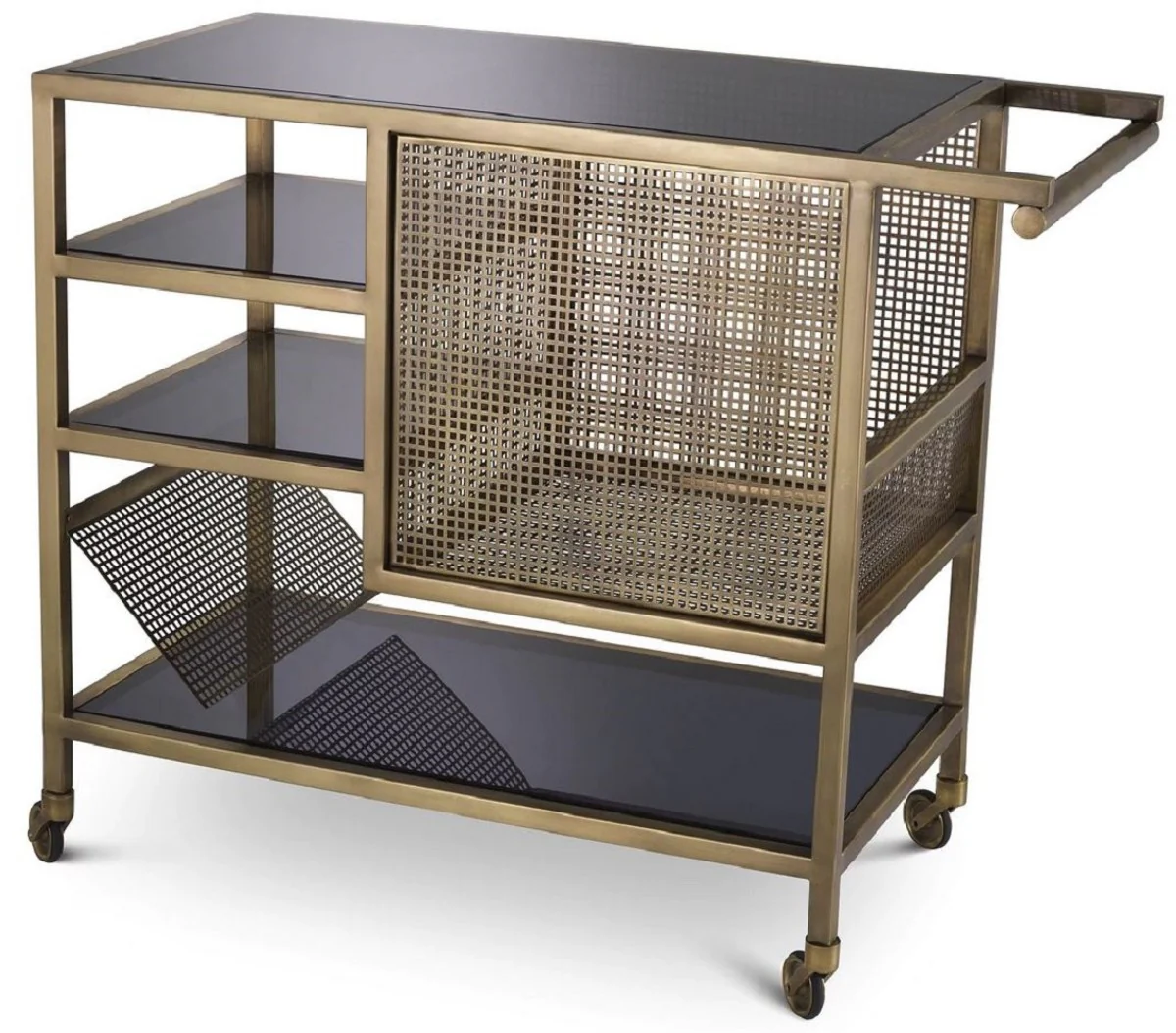 Luxus Servierwagen Vintage Messing / Grau 85 x 40 x H. 71 cm - Hotel Restaurant Gastronomie Trolley - Luxus Hotel Restaurant Gastronomie Accessoires - Luxus Möbel