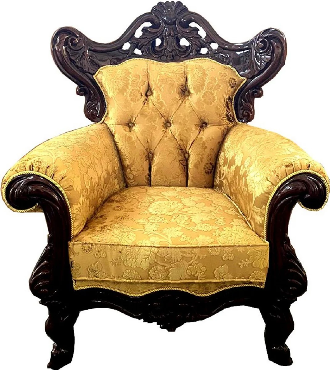 Luxus Barock Wohnzimmer Set Gold mit Muster / Dunkelbraun - 1 Barock Sofa & 2 Barock Sessel - Wohnzimmer Möbel im Barockstil - Edel & Prunkvoll