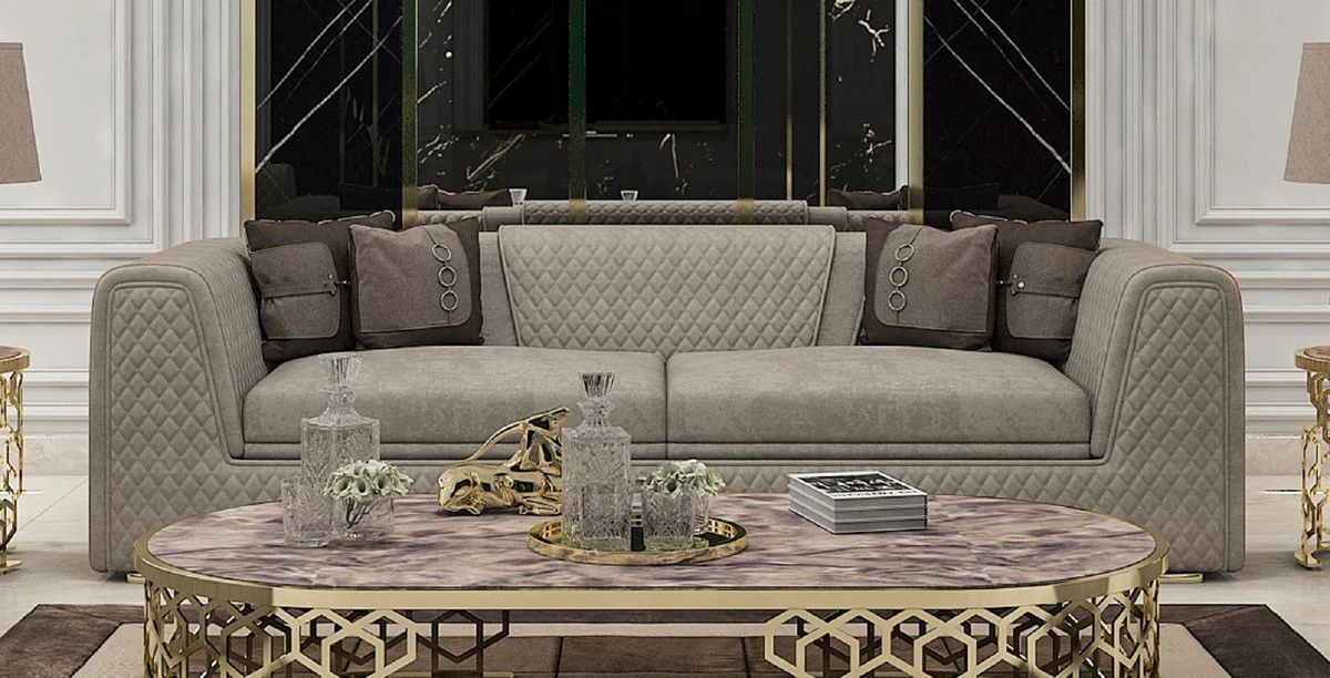 Luxus Wohnzimmer & Hotel Sofa Grau / Gold 260 cm