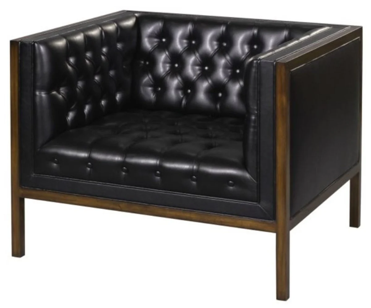 Chesterfield Echtleder Sessel Schwarz / Braun 91 x 78 x H. 72 cm - Hotel Möbel