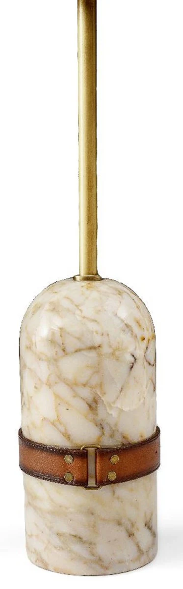 Luxus Beistelltisch Braun / Messing / Creme Ø 33,5 x H. 61 cm - Runder Tisch mit Marmorfuß - Wohnzimmer Möbel - Luxus Möbel