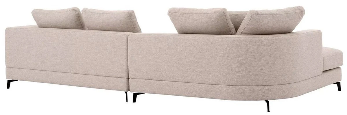 Luxus Ecksofa Linke Seite Sandfarben / Schwarz 310 x 150 x H. 65 cm - Wohnzimmer Sofa mit Kissen - Wohnzimmer Möbel - Wohnzimmer Einrichtung - Luxus Möbel - Luxus Einrichtung