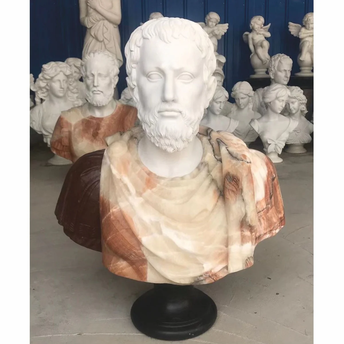 Luxus Antik Stil Marmor Büste Römer Weiß / Bunt / Schwarz H. 80 cm