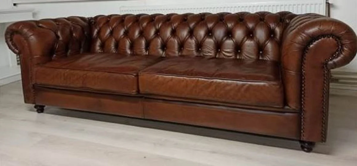 Luxus Chesterfield Leder Sofa Vintage Dunkelbraun 240 x 100 x H. 80 cm - Echtleder Wohnzimmer Sofa - Wohnzimmer Möbel - Chesterfield Möbel - Luxus Möbel - Luxus Wohnzimmer Einrichtung