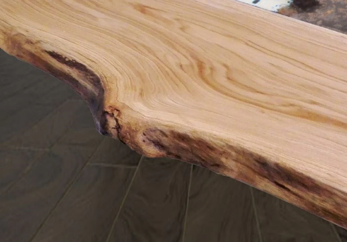 Luxus Esstisch Naturfarben / Mehrfarbig / Silber 200 x 100 x H. 75 cm - Moderner Massivholz Tisch mit edlem Lavastein und Edelstahl Gestell - Esszimmmer Möbel - Luxus Qualität