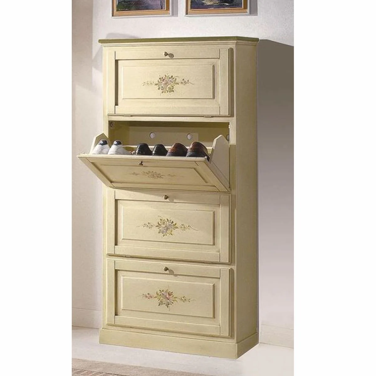 Luxus Barock Schuhschrank Creme H. 170 cm - Made in Italy