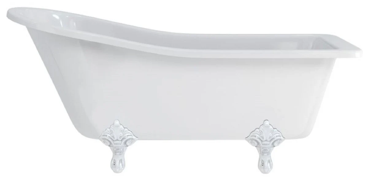 Luxus Jugendstil Badewanne Weiß / Weiß 169 x 73 x H. 77 cm - Freistehende Retro Acryl Badewanne - Retro Badezimmer Möbel