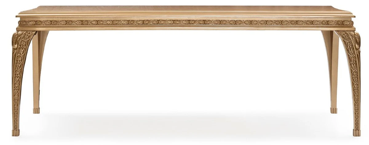 Luxus Barock Esszimmer Set Grau / Gold - 1 Barock Esstisch & 6 Barock Esszimmerstühle - Luxus Esszimmer Möbel im Barockstil - Prunkvolle Barock Esszimmer Möbel