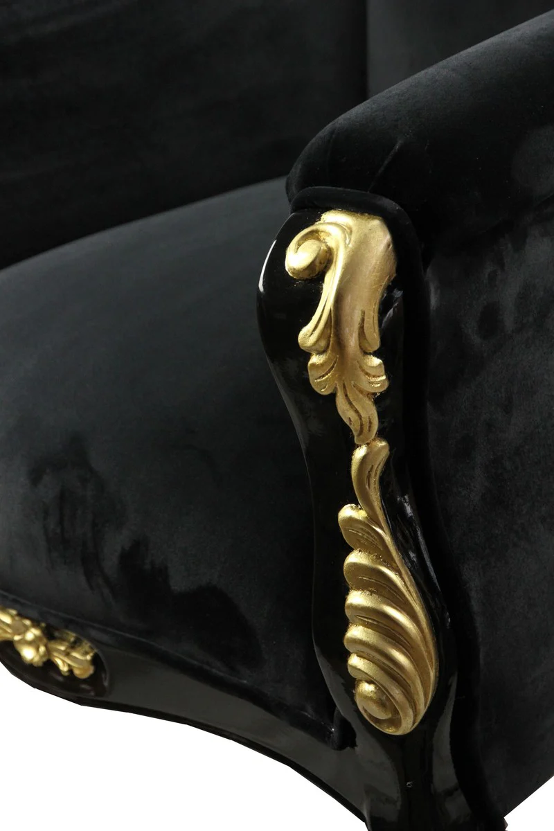 Pompöös by Luxus Barock Sessel Bergere Schwarz / Gold mit Goldkrone - Pompööser Barock Sessel designed by Harald Glööckler