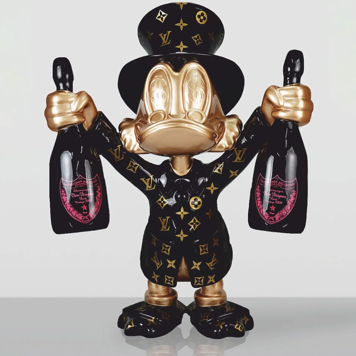 XXL Deko Skulptur Ente Schwarz / Gold H. 170 cm - Große Deko Figur