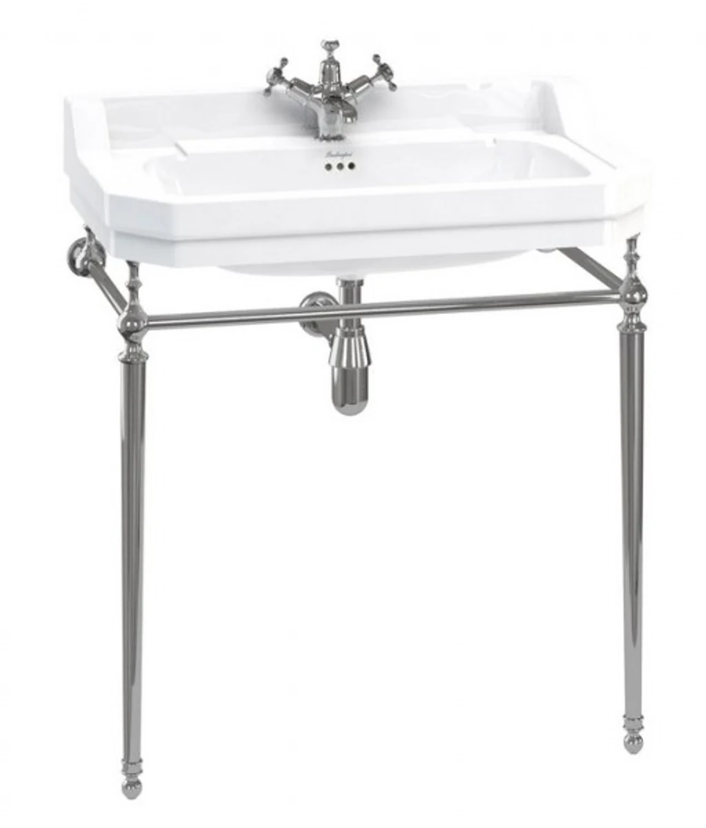 Jugendstil Stand Waschtisch Weiß / Chrom B 80cm Mod5 - Art Deco Waschbecken Barock Antik Stil