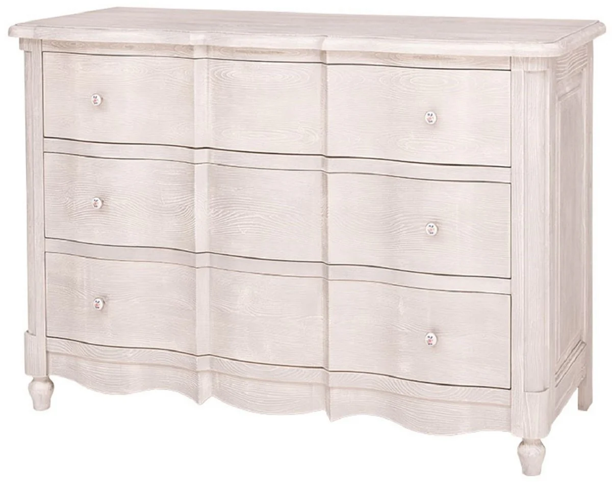 Barock Landhausstil Kommode mit 3 Schubladen Hellgrau 130 cm