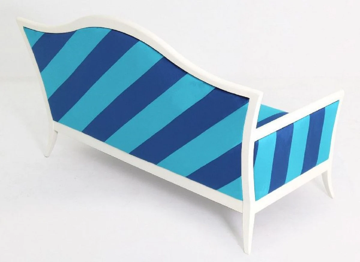 Luxus Art Deco Sofa mit Streifen Hellblau / Blau / Weiß - Gestreiftes Wohnzimmer Sofa - Wohnzimmer Möbel - Art Deco Möbel - Luxus Möbel - Art Deco Einrichtung - Luxus Einrichtung