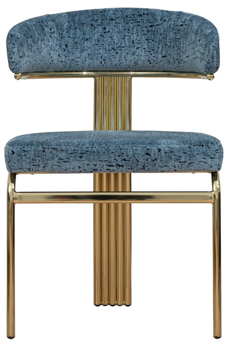 Luxus Esszimmer Stuhl Blau / Gold H. 83 cm