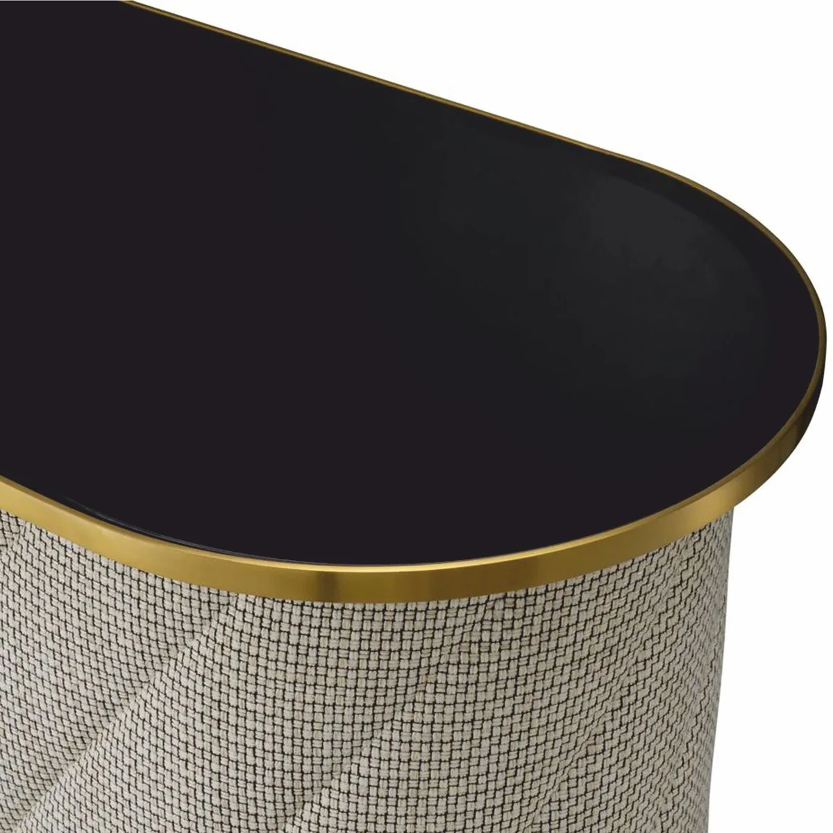 Luxus Bar Theke mit Glasplatte Cremeweiß / Schwarz / Messing 140 cm - Bar Möbel