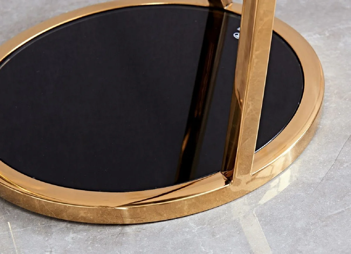 Luxus Beistelltisch Gold / Schwarz Ø 35 x H. 90 cm - Runder Edelstahl Blumentisch mit getönten Glasplatten - Wohnzimmer Möbel - Luxus Möbel