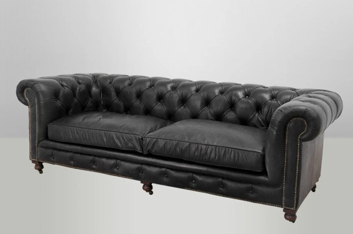 Chesterfield Luxus Echt Leder Sofa 3 Sitzer Vintage Leder von Old Saddle Black