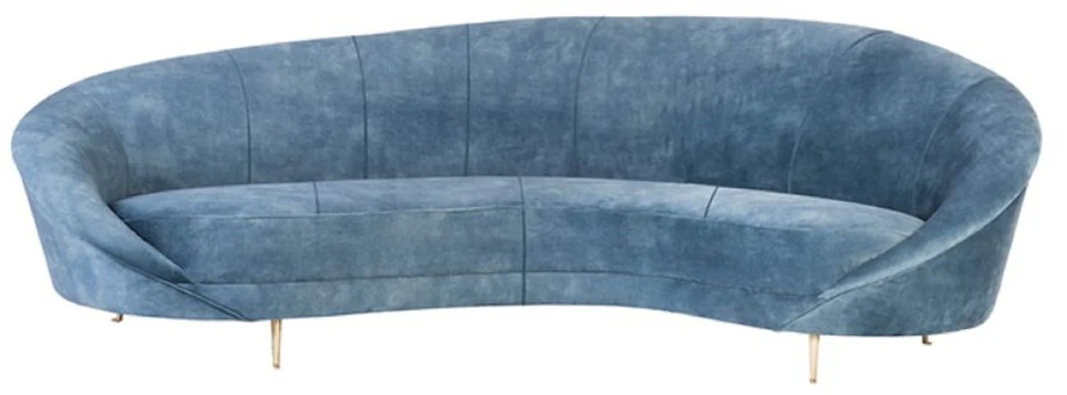 Luxus Samt Sofa Blau / Messing 230 x 133 x H. 83 cm - Gebogenes Wohnzimmer Sofa mit edlem Samtstoff - Wohnzimmer Möbel - Hotel Möbel - Luxus Möbel