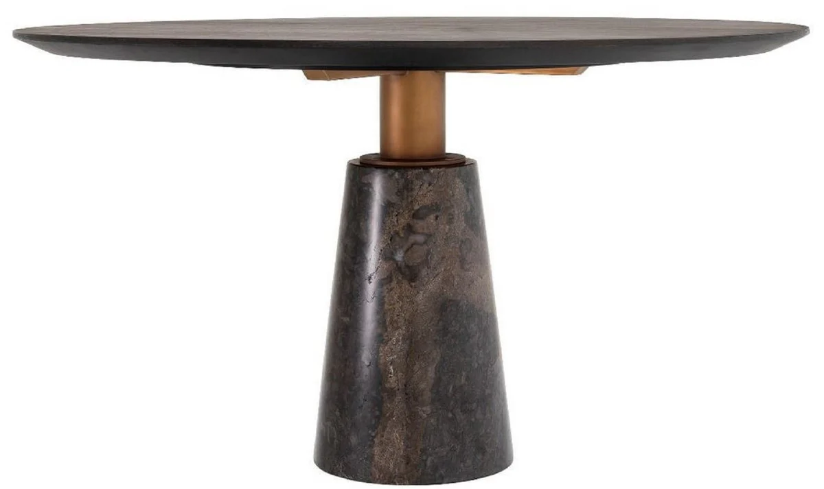 Luxus Esstisch Grau Ø 132 x H. 76 cm - Runder Marmor Küchentisch - Luxus Esszimmer Möbel