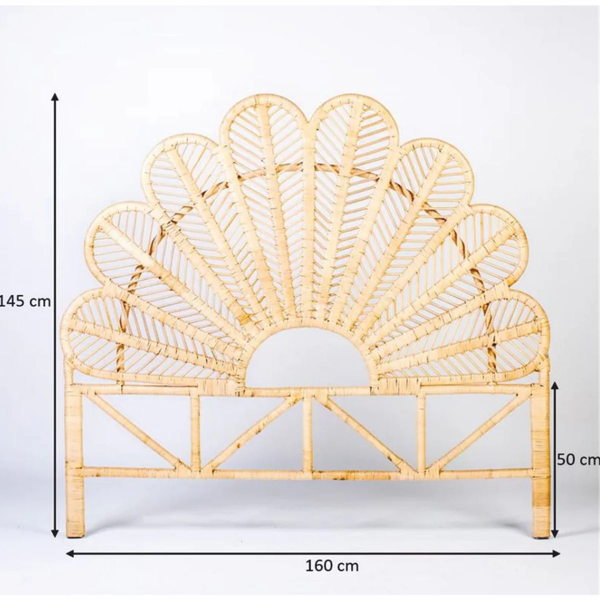 Luxus Rattan Bett-Kopfteil Naturfarben 160 cm - Schlafzimmer Möbel