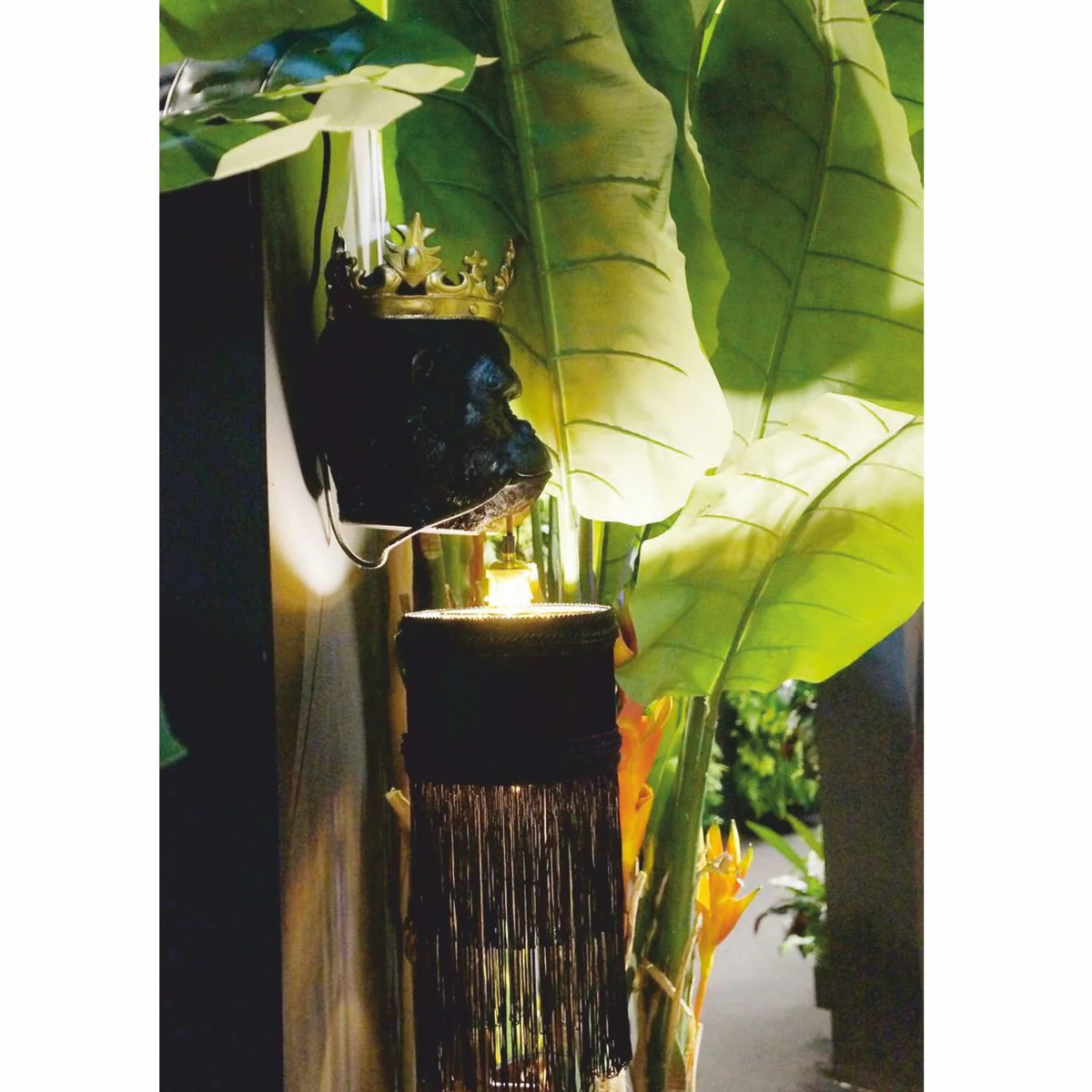 Luxus Wandleuchte Affenkopf mit Krone Schwarz / Gold H. 72 cm