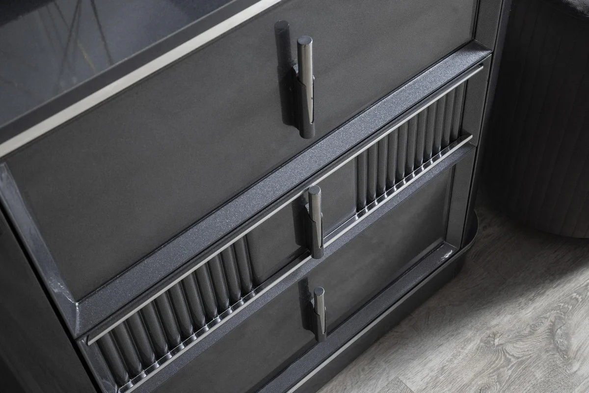 Luxus Schlafzimmer Schminktisch Set Grau / Silber - 1 Schminkkommode mit Spiegel & 1 Hocker - Luxus Schlafzimmer Möbel