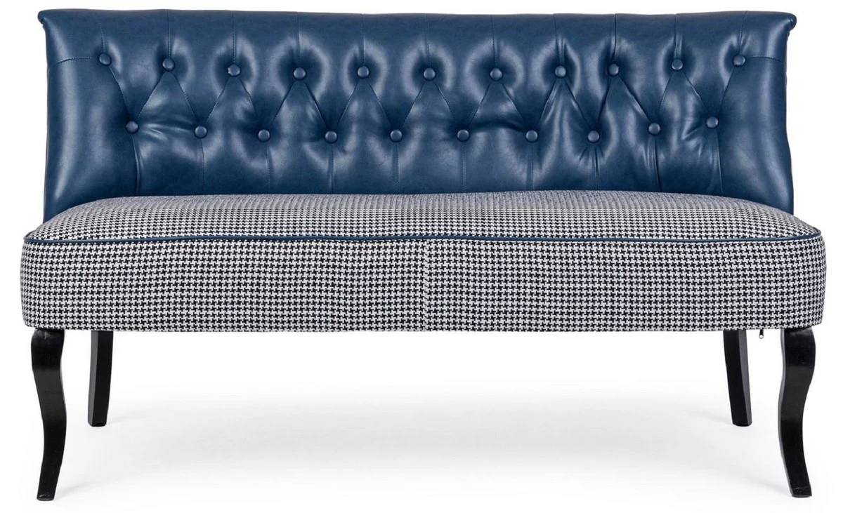 Luxus Chesterfield Kunstleder Sofa Blau / Weiß / Schwarz 136 x 66 x H. 76 cm - Wohnzimmer Sofa - Wohnzimmer Möbel - Chesterfield Möbel - Luxus Möbel - Luxus Einrichtung
