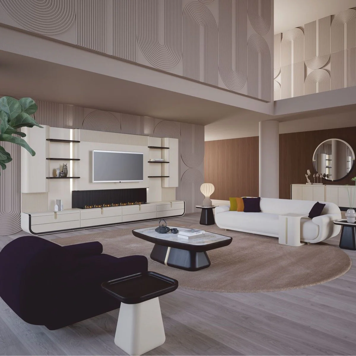 Luxus Couchtisch mit Marmorplatte Dunkelbraun / Messing / Weiß-Braun 150 cm