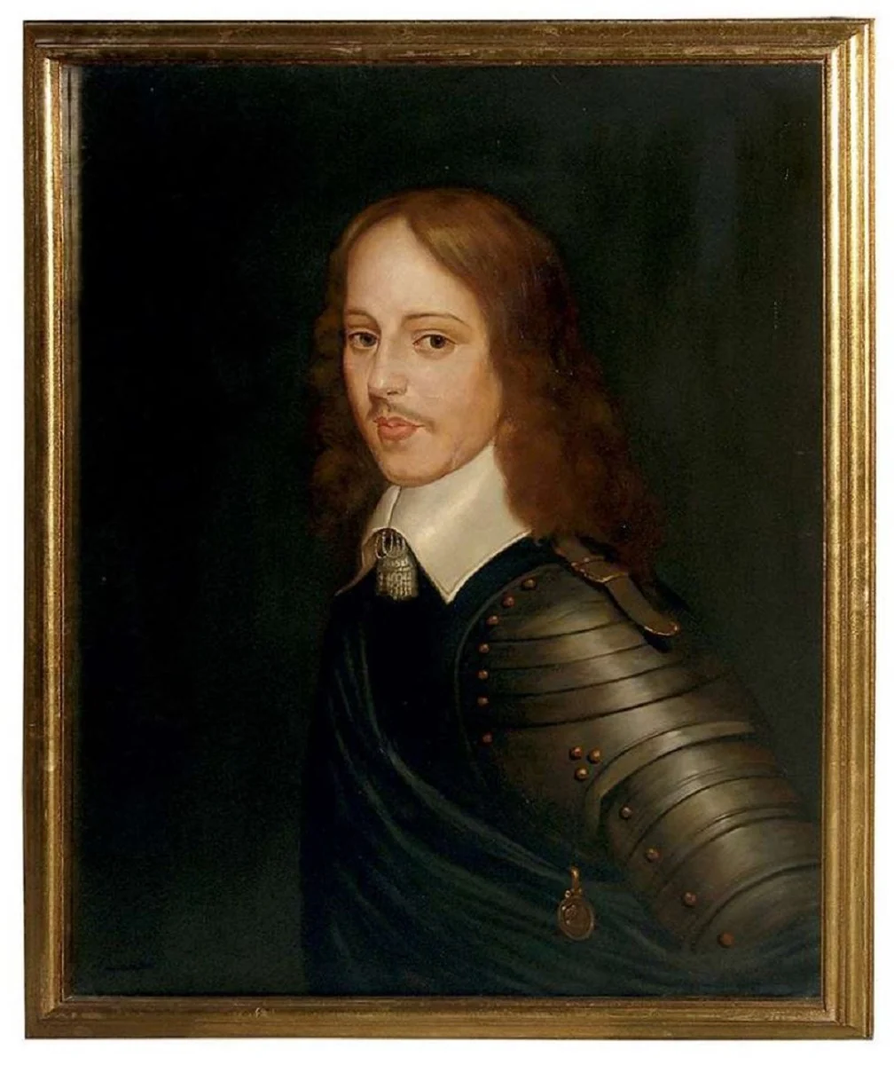 Luxus Barock Ölgemälde Sir Mehrfarbig / Gold 100 x H. 126 cm - Handgemaltes Gemälde im Barockstil - Barock Wand Deko