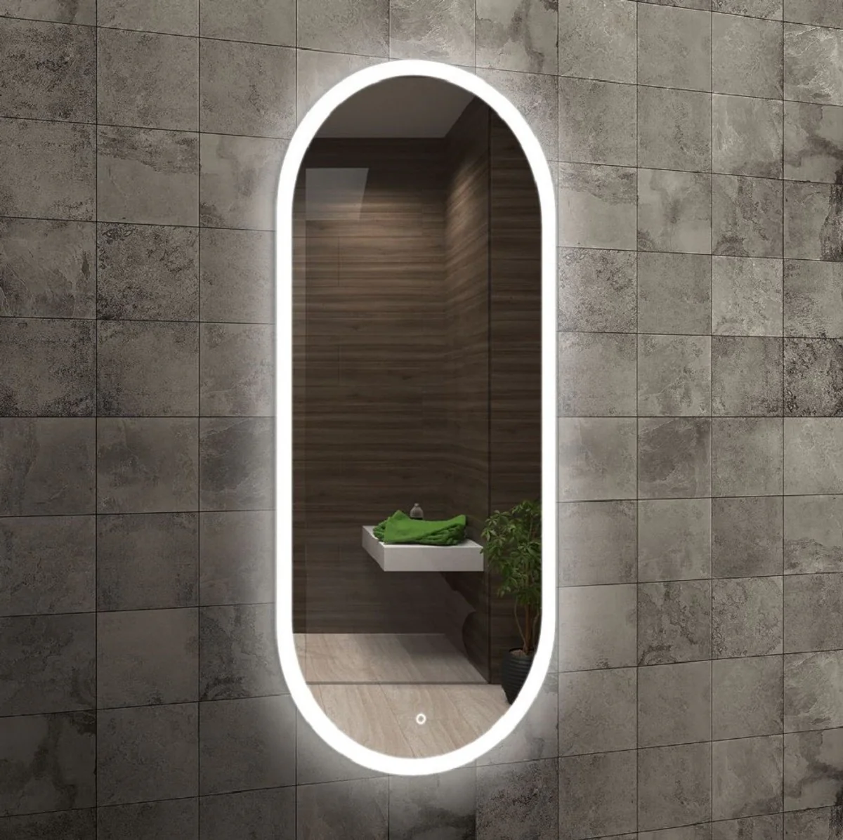 Luxus Badezimmer Spiegel 45 x 2,5 x H. 105 cm - Ovaler Wandspiegel mit LED Beleuchtung - Badezimmer Möbel - Badezimmer Accessoires - Luxus Möbel