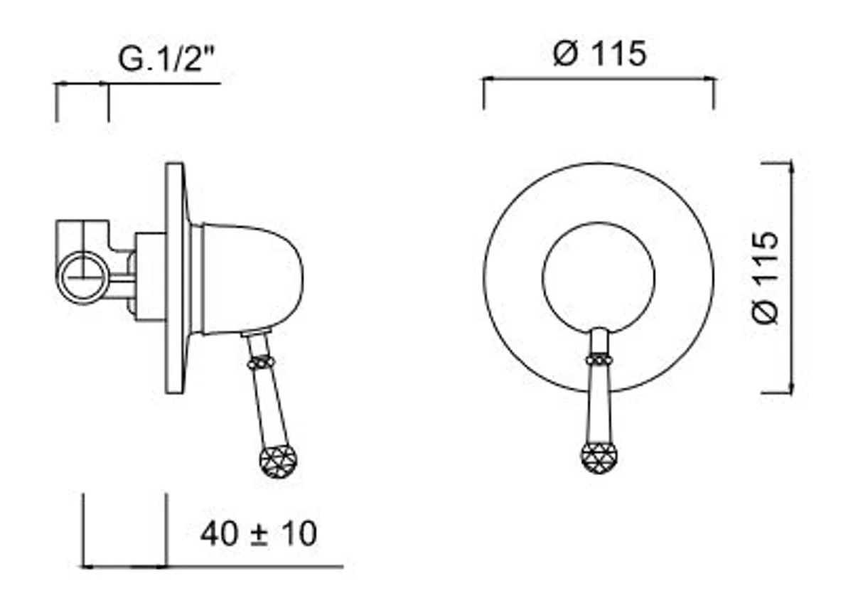 Luxus Dusch Unterputz-Einhebelmischer mit Swarovski Kristallglas Silber Ø 11,5 cm - Badezimmer Armaturen Made in Italy