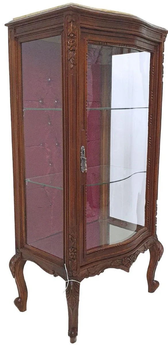Barock Vitrine Braun / Creme / Bordeauxrot - Handgefertigter Massivholz Vitrinenschrank mit Glitzersteinen und Marmorplatte - Wohnzimmer Möbel im Barockstil - Barock Möbel