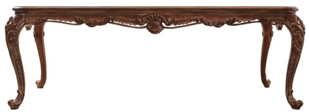 Luxus Barock Esszimmer Set Beige / Braun - 1 Barock Esstisch & 8 Barock Esszimmerstühle mit Armlehnen - Esszimmer Möbel im Barockstil - Edel & Prunkvoll