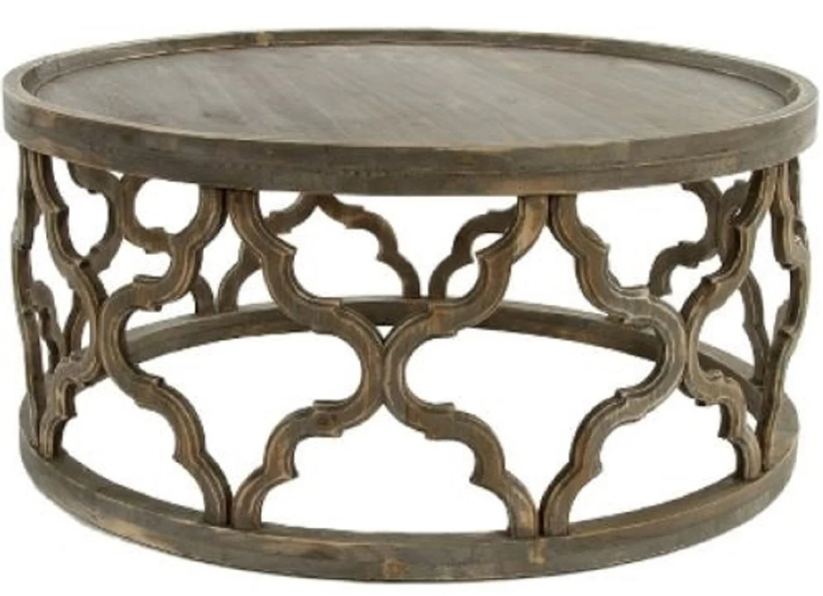 Designer Couchtisch Braun Ø 80 x H. 37 cm - Moderner Runder Holz Wohnzimmertisch