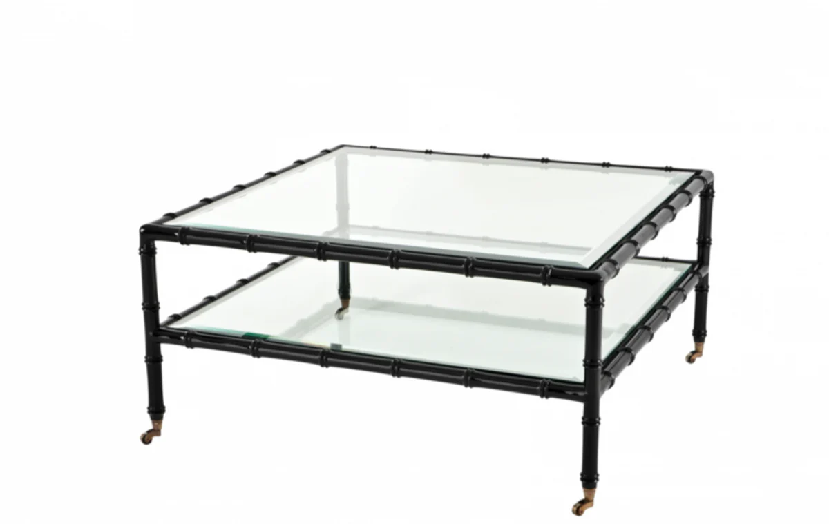 Luxus Art Deco Designer Teakholz Couchtisch Schwarz - Wohnzimmer Salon Tisch - Luxus Qualität