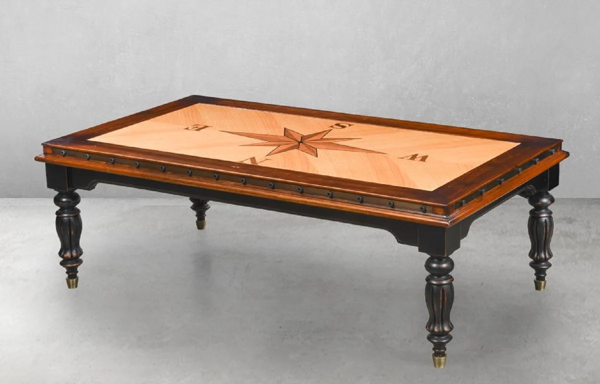 Luxus Vintage Stil Couchtisch Naturfarben / Braun / Schwarz 137 x 77 x H. 45 cm - Rechteckiger Massivholz Wohnzimmertisch - Vintage Stil Wohnzimmer Möbel - Luxus Wohnzimmer Möbel