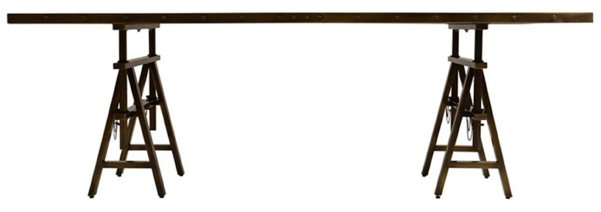 Luxus Vintage Industrie Stil Esstisch Braun / Messing 226,5 x 111 x H. 75,5 cm - Rechteckiger Esszimmertisch mit Massivholz Tischplatte - Luxus Vintage Industrie Stil Esszimmer Möbel