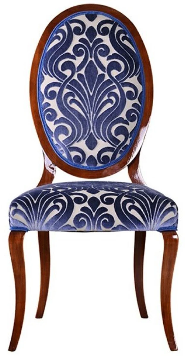 Luxus Jugendstil Esszimmerstuhl 6er Set Blau / Creme / Braun 51 x 48 x H. 106 cm - Elegante Küchenstühle mit Muster - Barock & Jugendstil Esszimmer Möbel - Luxus Qualität