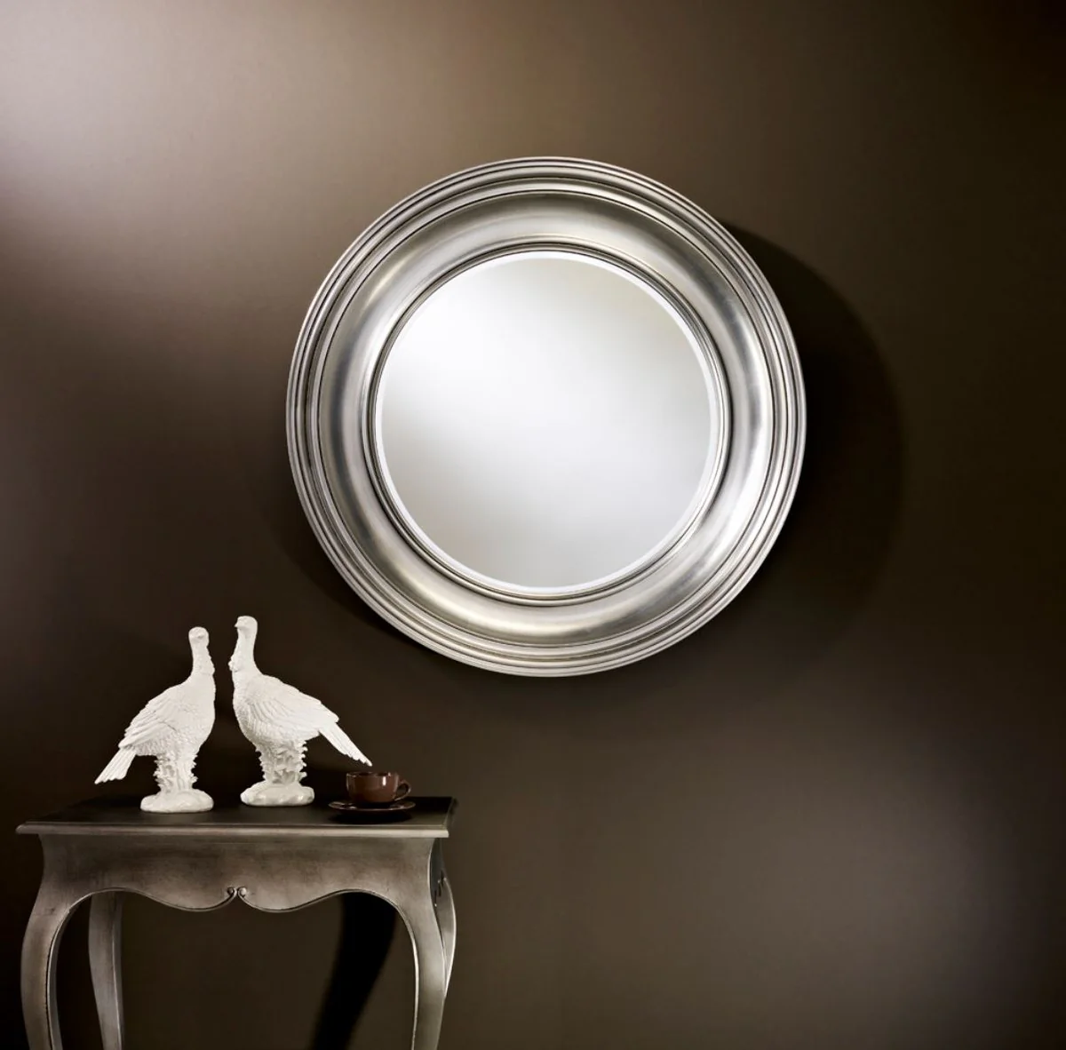 Luxus Wohnzimmer Spiegel Silber Ø 102 cm - Wohnzimmer Wandspiegel