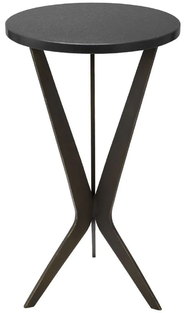 Luxus Beistelltisch Schwarz / Bronzefarben Ø 30,5 x H. 52 cm - Runder Tisch mit Granitplatte und Metall Beinen - Wohnzimmer Möbel - Luxus Möbel