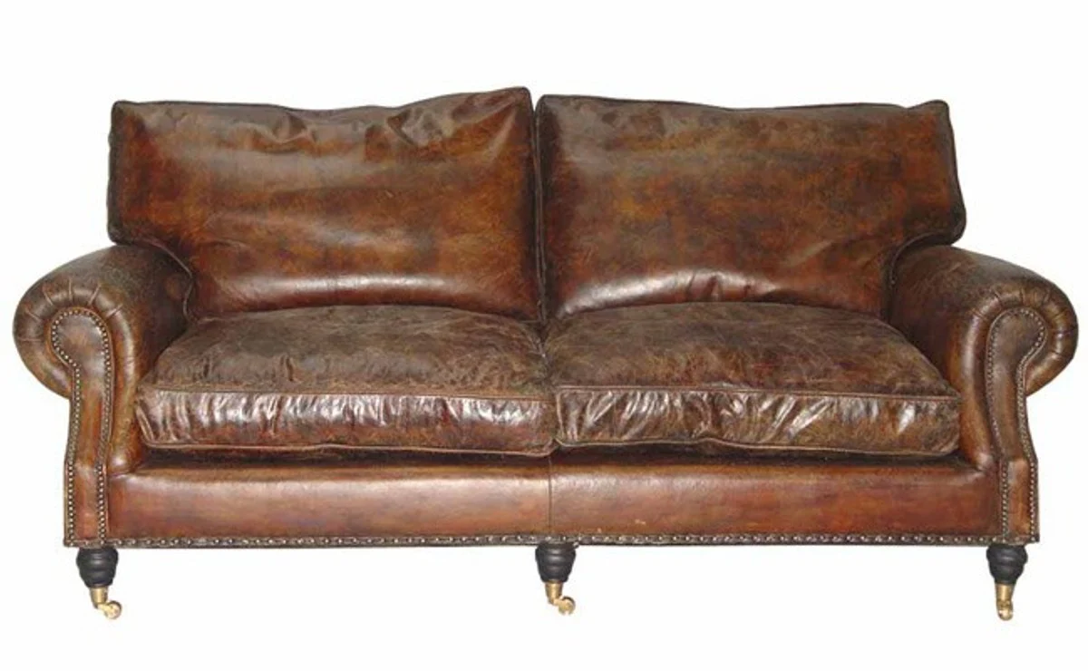 Luxus Echt Leder Sofa Vintage Leder 3 Sitzer - Art Deco