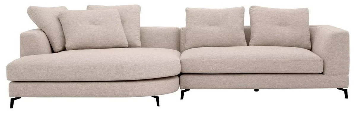 Luxus Ecksofa Linke Seite Sandfarben / Schwarz 310 x 150 x H. 65 cm - Wohnzimmer Sofa mit Kissen - Wohnzimmer Möbel - Wohnzimmer Einrichtung - Luxus Möbel - Luxus Einrichtung