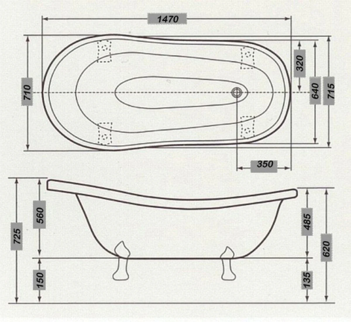 Freistehende Luxus Badewanne Jugendstil Roma Hellblau/Weiß/Altgold 1470mm - Barock Badezimmer
