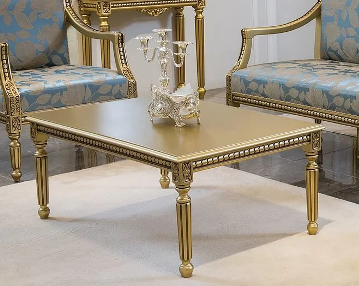 Luxus Barock Couchtisch Gold 110 x 70 x H. 46 cm - Eleganter Massivholz Wohnzimmertisch im Barockstil - Barock Wohnzimmer Möbel