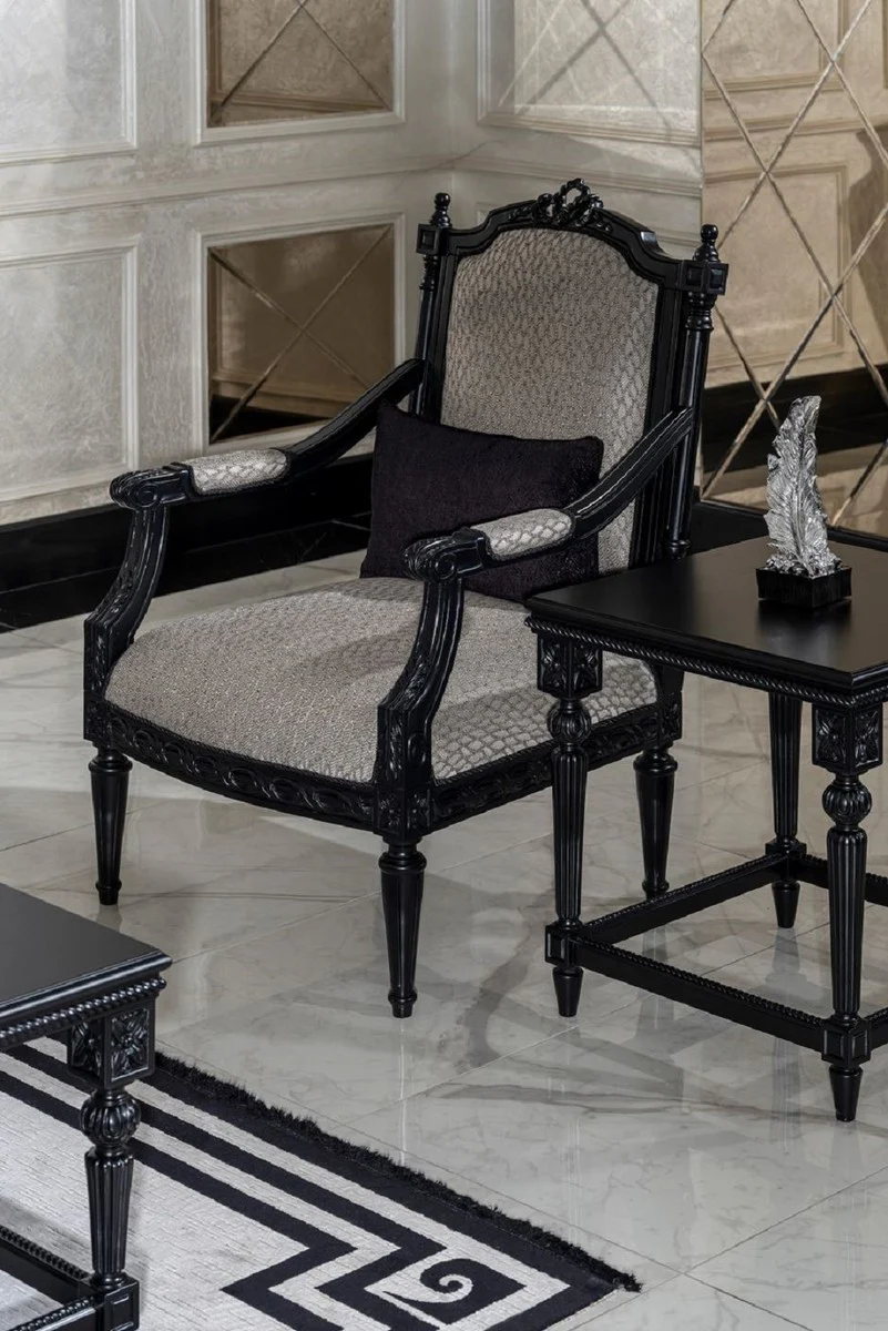 Luxus Barock Beistelltisch Schwarz - Quadratischer Massivholz Tisch im Barockstil - Luxus Wohnzimmer Möbel im Barockstil - Barock Möbel - Edel & Prunkvoll