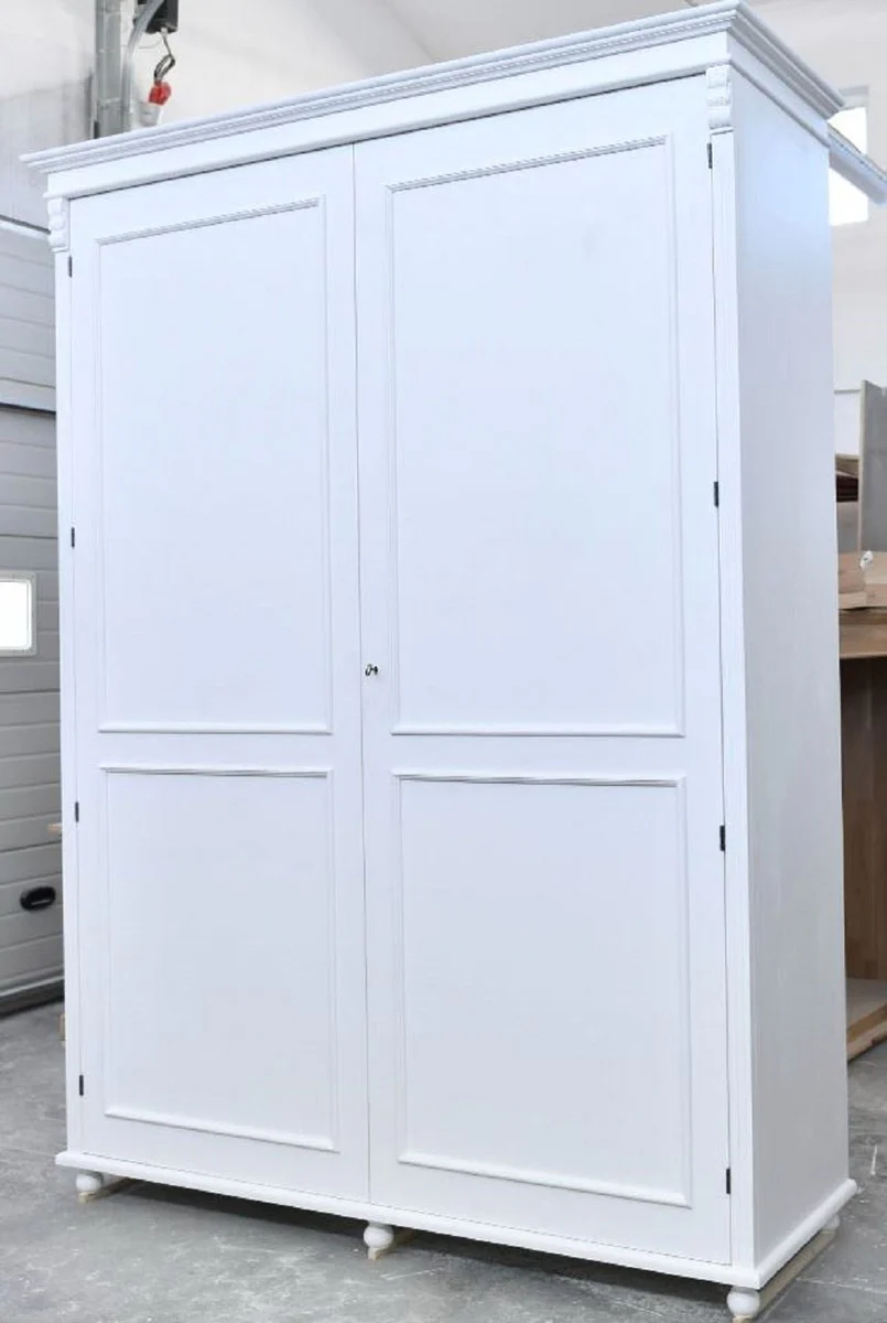 Landhausstil Schlafzimmerschrank Weiß 200 x 70 x H. 270 cm - Massivholz Kleiderschrank mit 2 Türen - Massivholz Schlafzimmer Möbel - Landhausstil Möbel