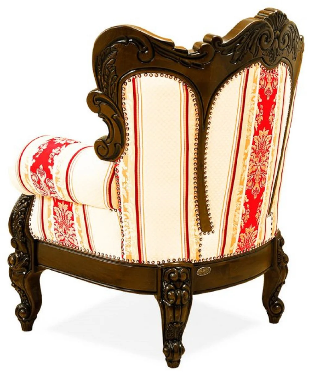 Luxus Barock Wohnzimmer Set Creme / Gelb / Rot / Dunkelbraun - 2 Barock Sofas & 2 Barock Sessel & 1 Barock Couchtisch - Wohnzimmer Möbel im Barockstil - Edel & Prunkvoll