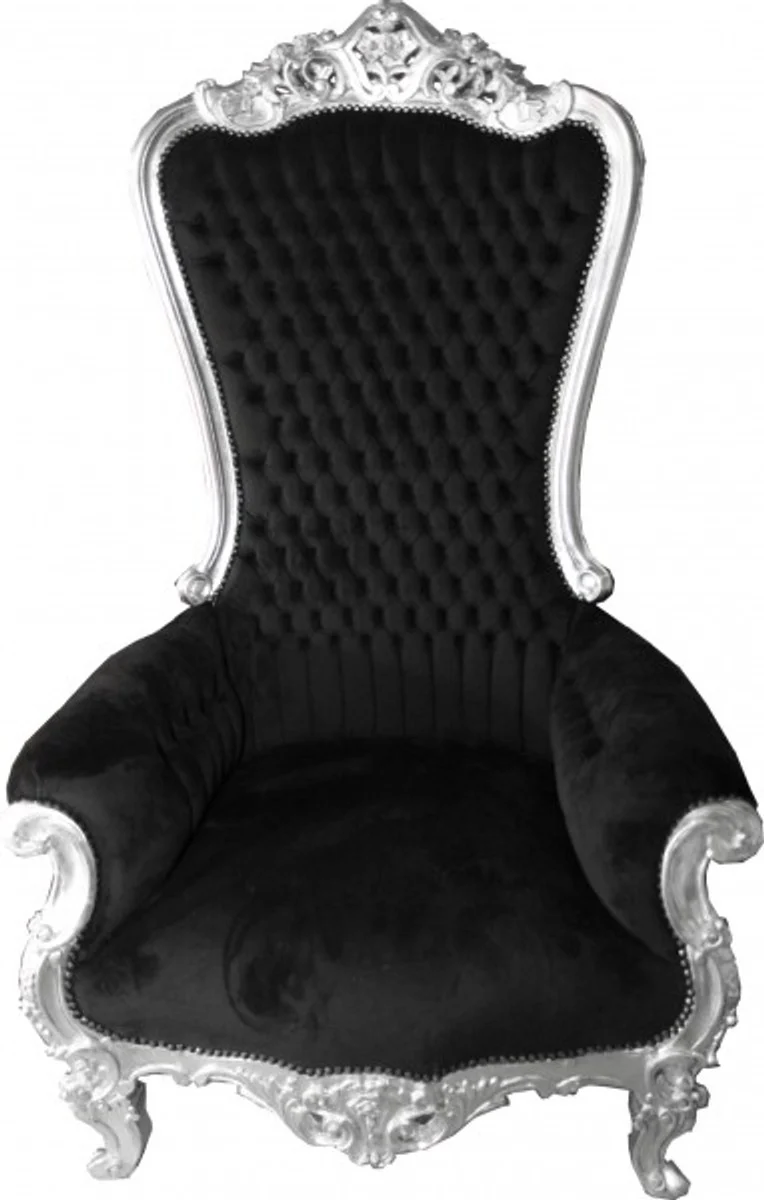 Barock Thron Sessel Majestic Schwarz/Silber - Riesensessel -Thron Stuhl Tron